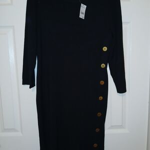 Versona Black Dress with Gold Button Accents